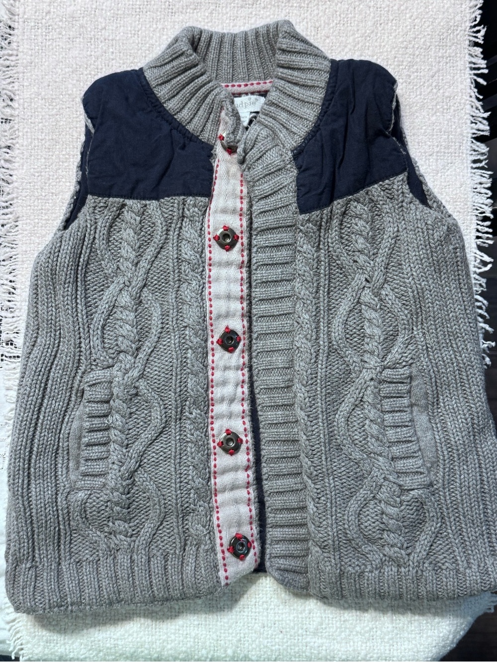 Mudd Gray Cable Knit Vest with Navy Yoke